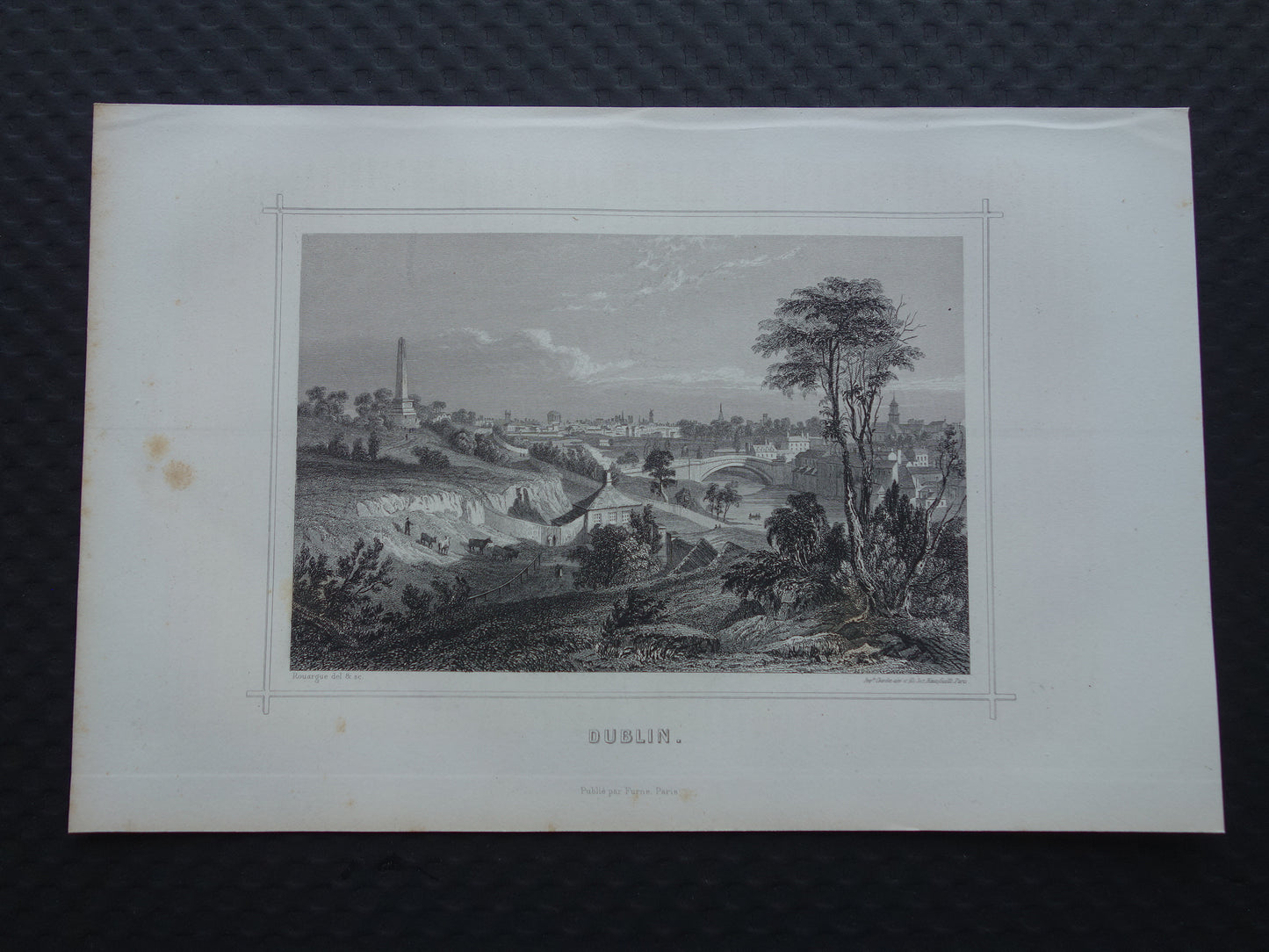Stadsgezicht van Dublin Ierland uit 1852 antieke print Dublin panorama
