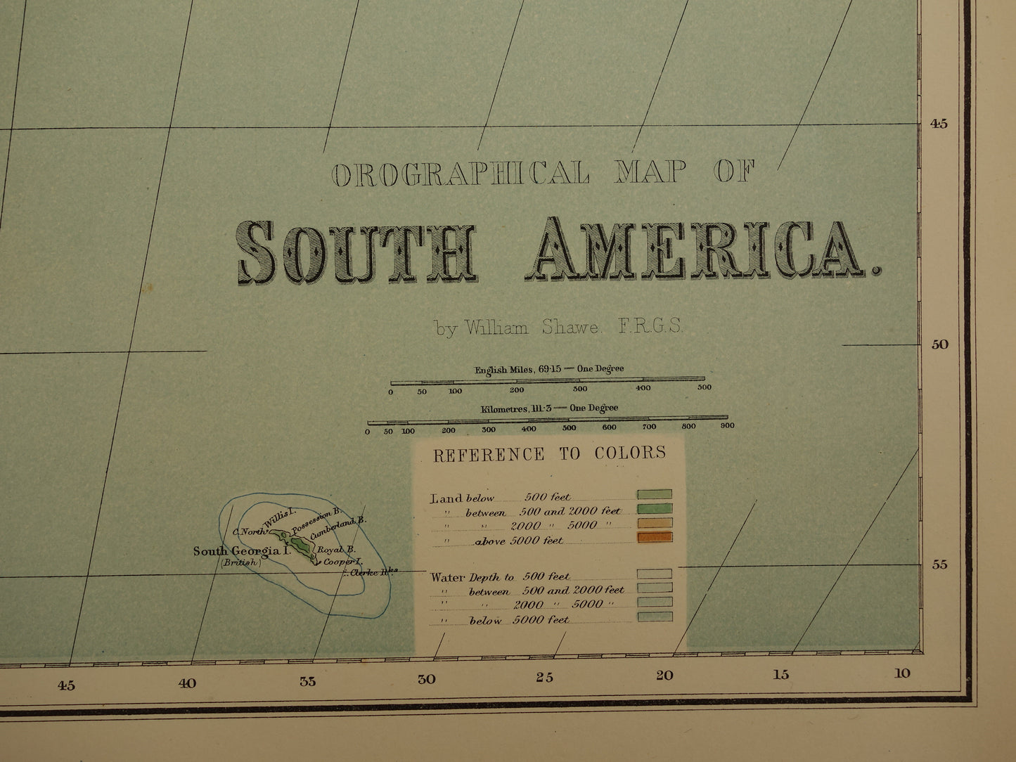 SOUTH AMERICA large old map of South America 130+ year old map of continent from 1890 original vintage elevation map