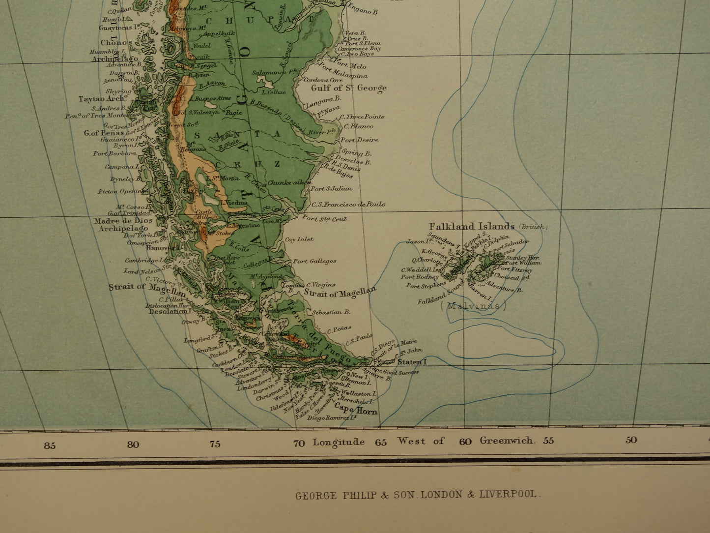 SOUTH AMERICA large old map of South America 130+ year old map of continent from 1890 original vintage elevation map