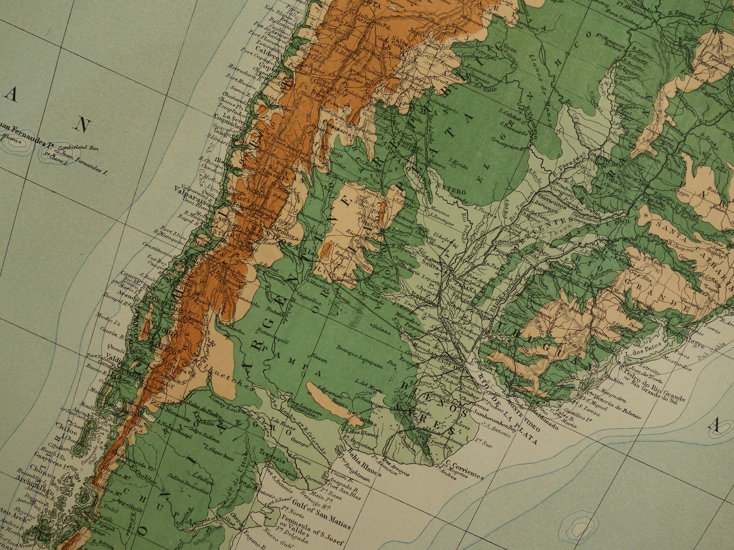 SOUTH AMERICA large old map of South America 130+ year old map of continent from 1890 original vintage elevation map