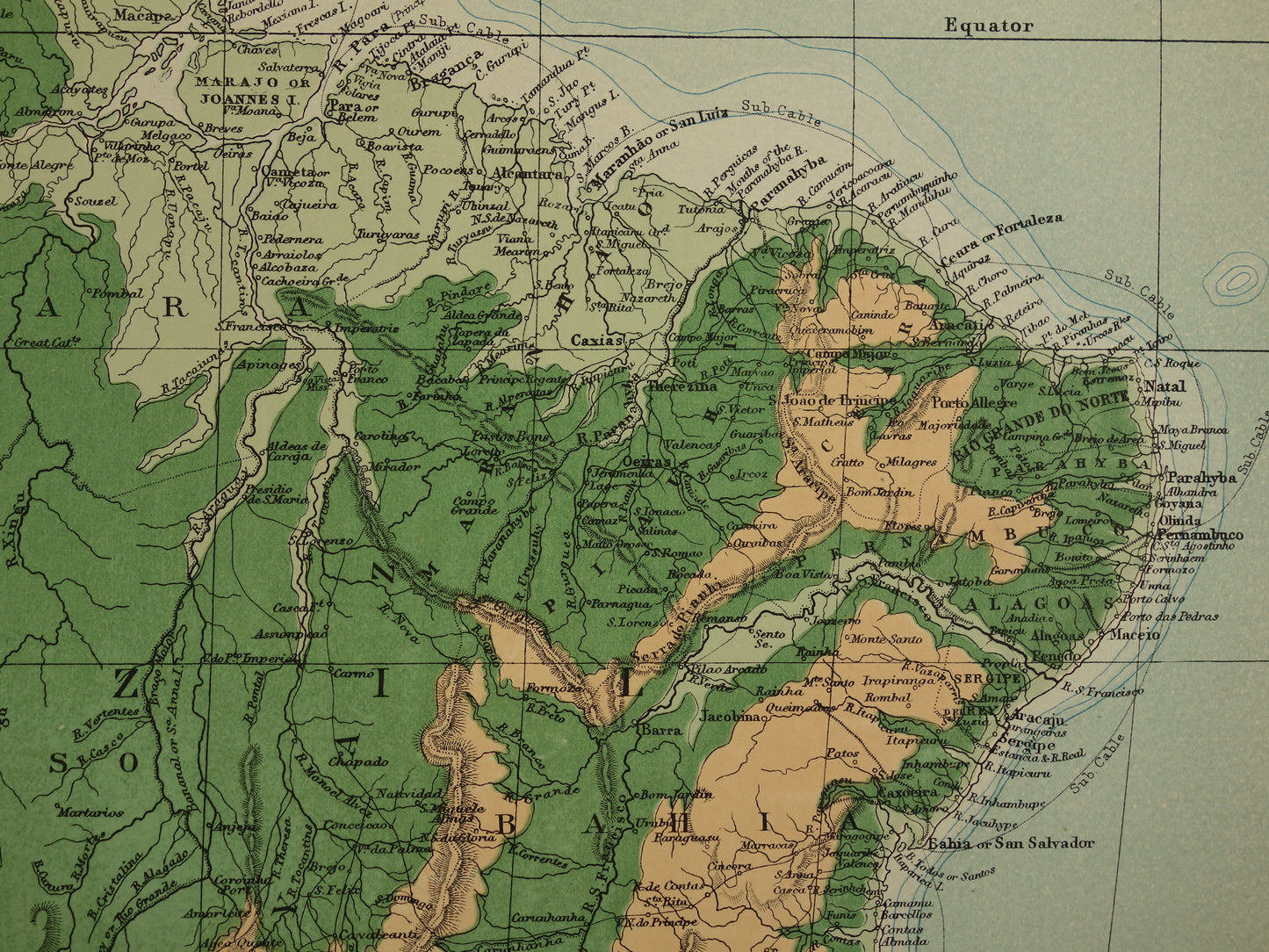 SOUTH AMERICA large old map of South America 130+ year old map of continent from 1890 original vintage elevation map