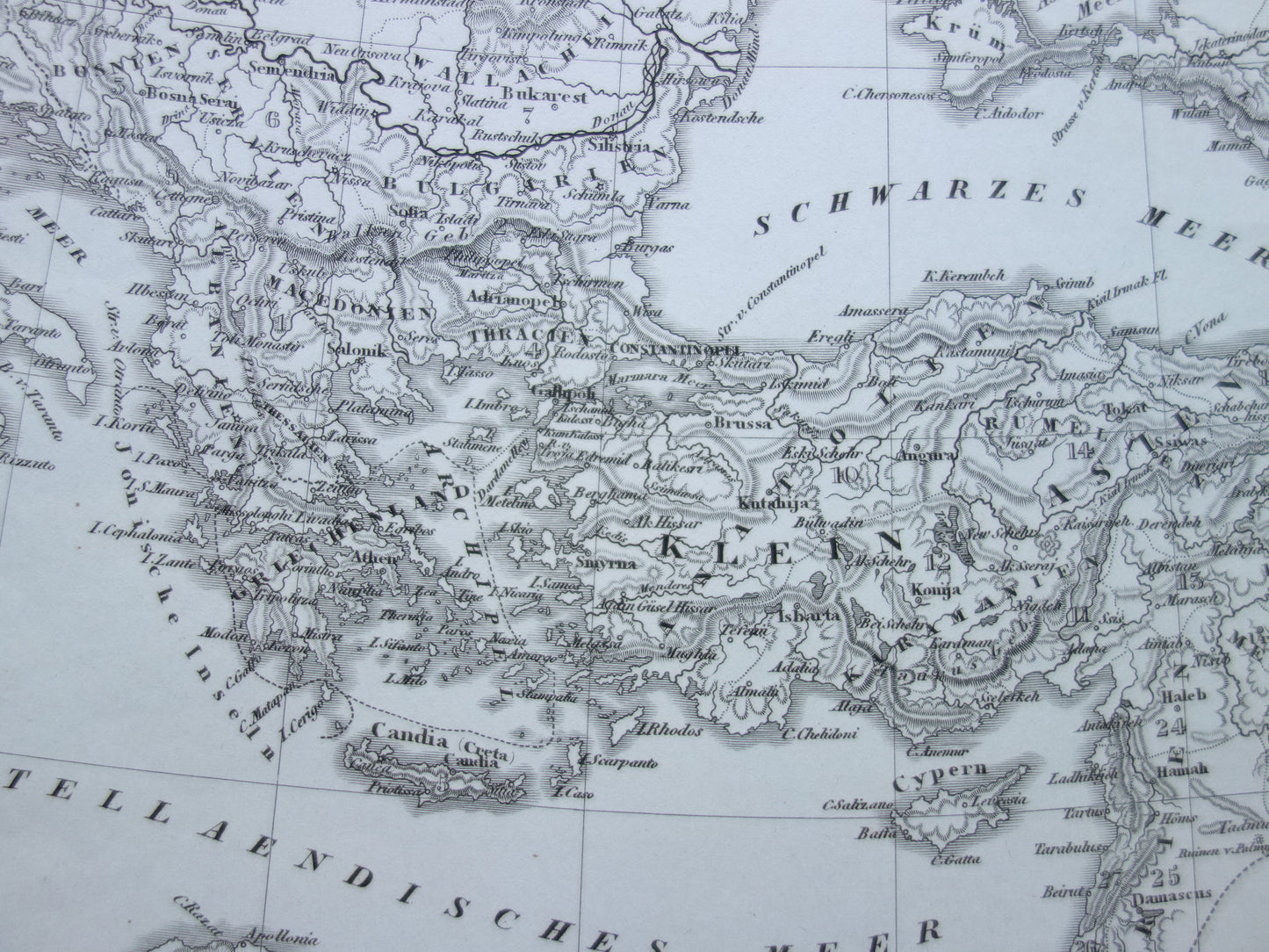 OSMAANSE RIJK Oude landkaart van Turkije uit 1849 historische kaart Ottomaanse Rijk z/w
