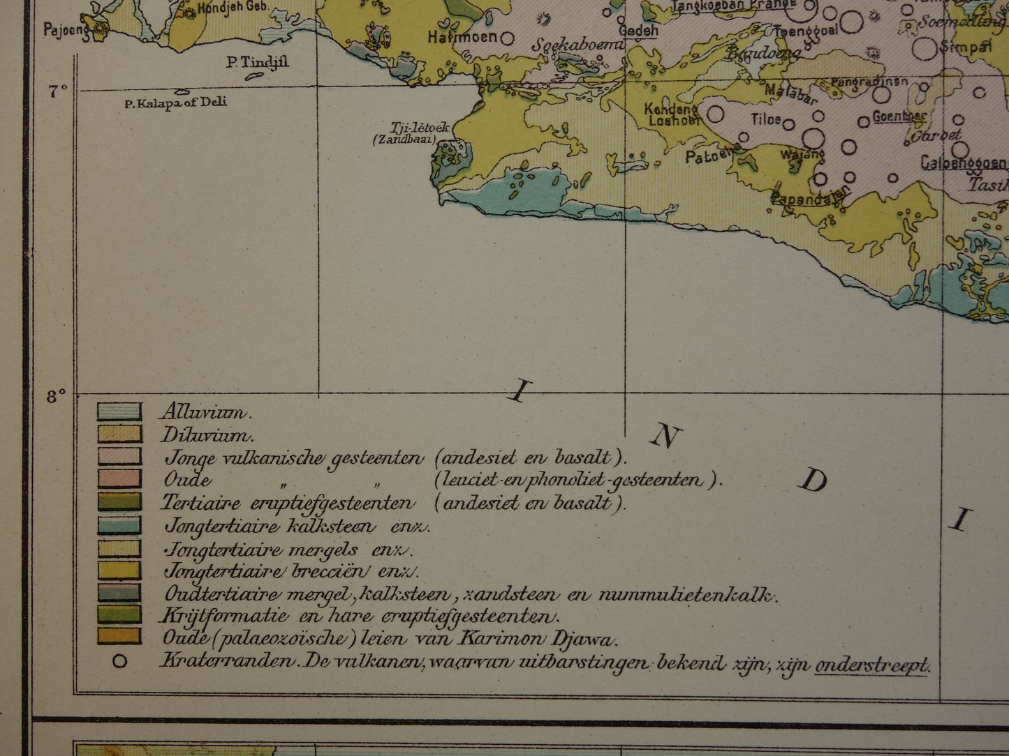 JAVA Antieke Nederlandse kaart van Java uit 1918 oude hoogtekaart landkaart vulkanen