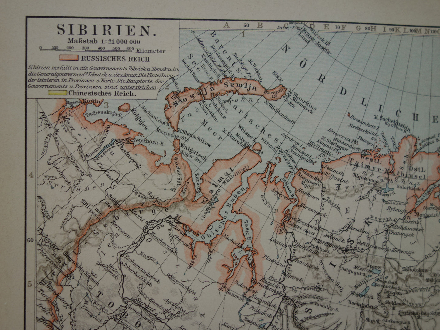 SIBERIA old map of Siberia antique map from 1905 Asian Russia German vintage maps