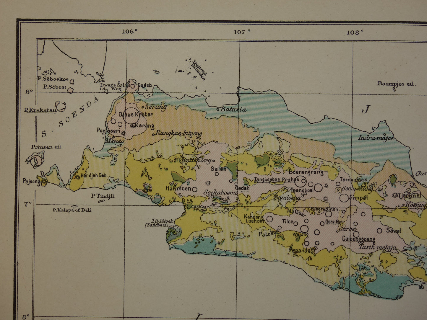 JAVA Antieke Nederlandse kaart van Java uit 1918 oude hoogtekaart landkaart vulkanen