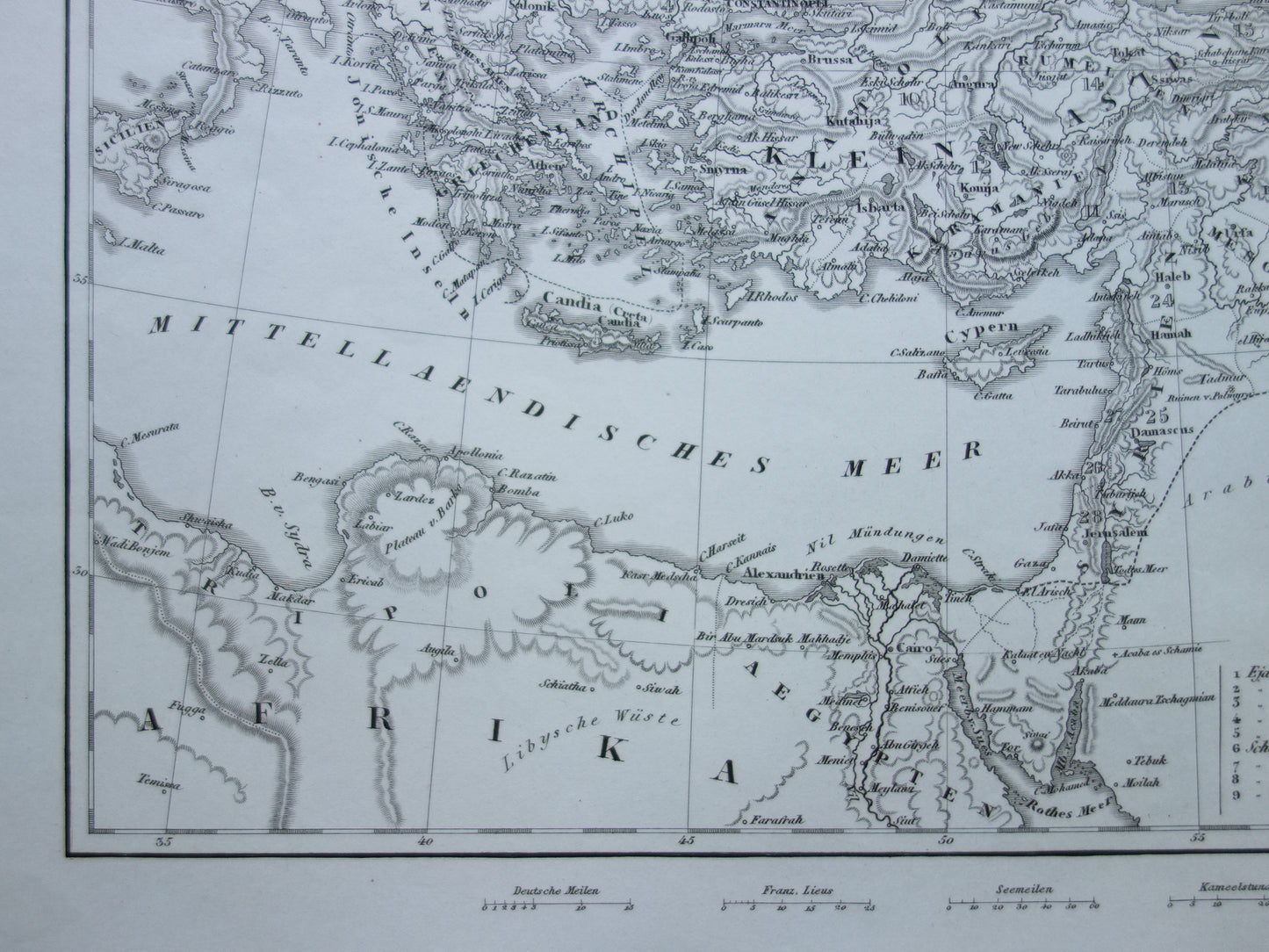 OSMAANSE RIJK Oude landkaart van Turkije uit 1849 historische kaart Ottomaanse Rijk z/w