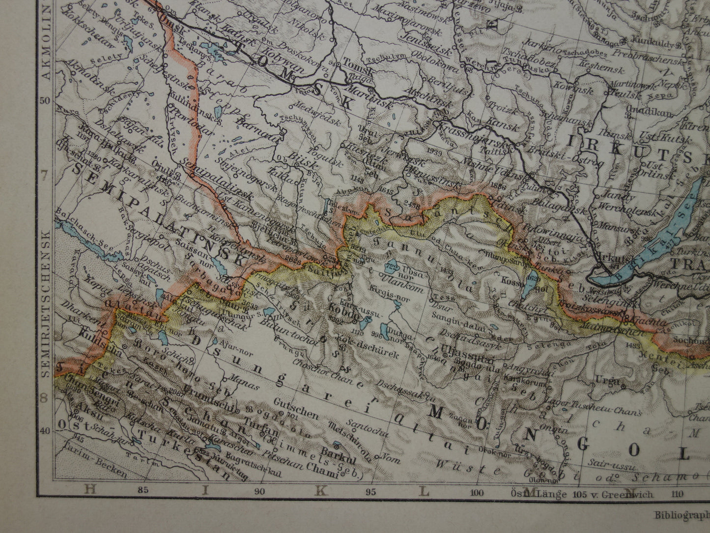 SIBERIA old map of Siberia antique map from 1905 Asian Russia German vintage maps