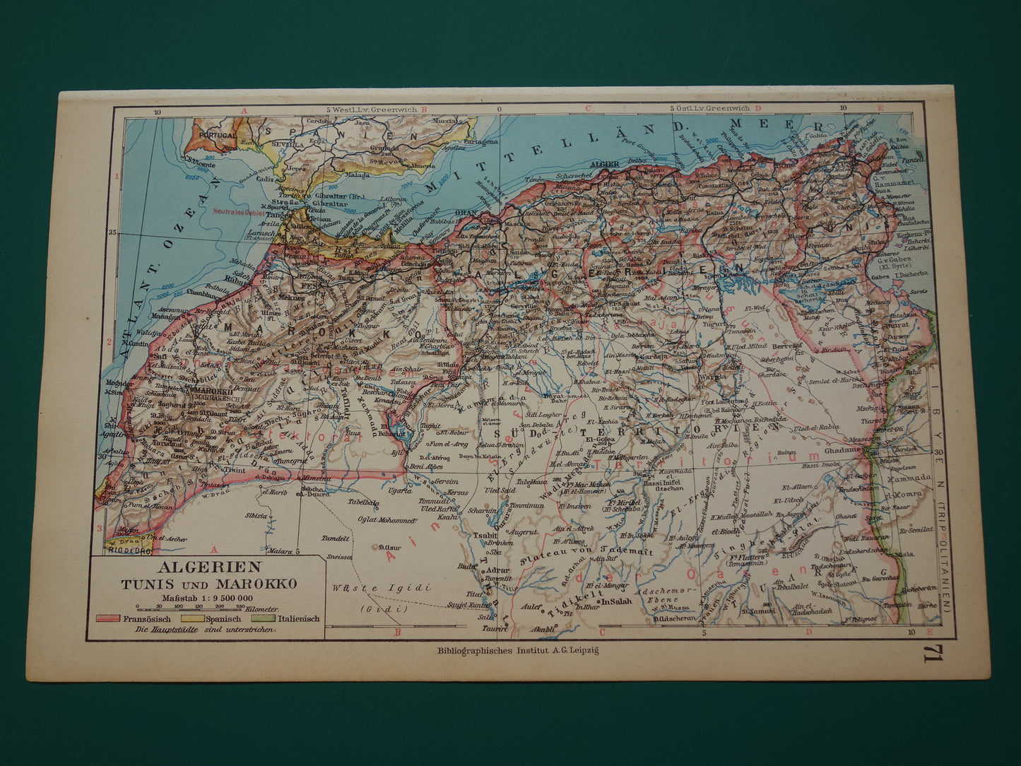 Oude kaart Marokko Algerije Tunesië uit 1931 kleine vintage landkaart