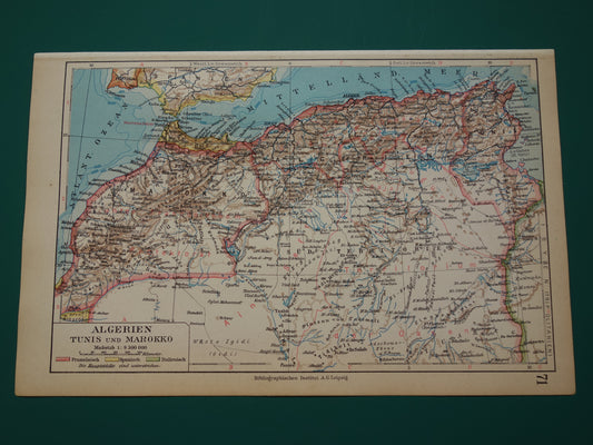 Oude kaart Marokko Algerije Tunesië uit 1931 kleine vintage landkaart