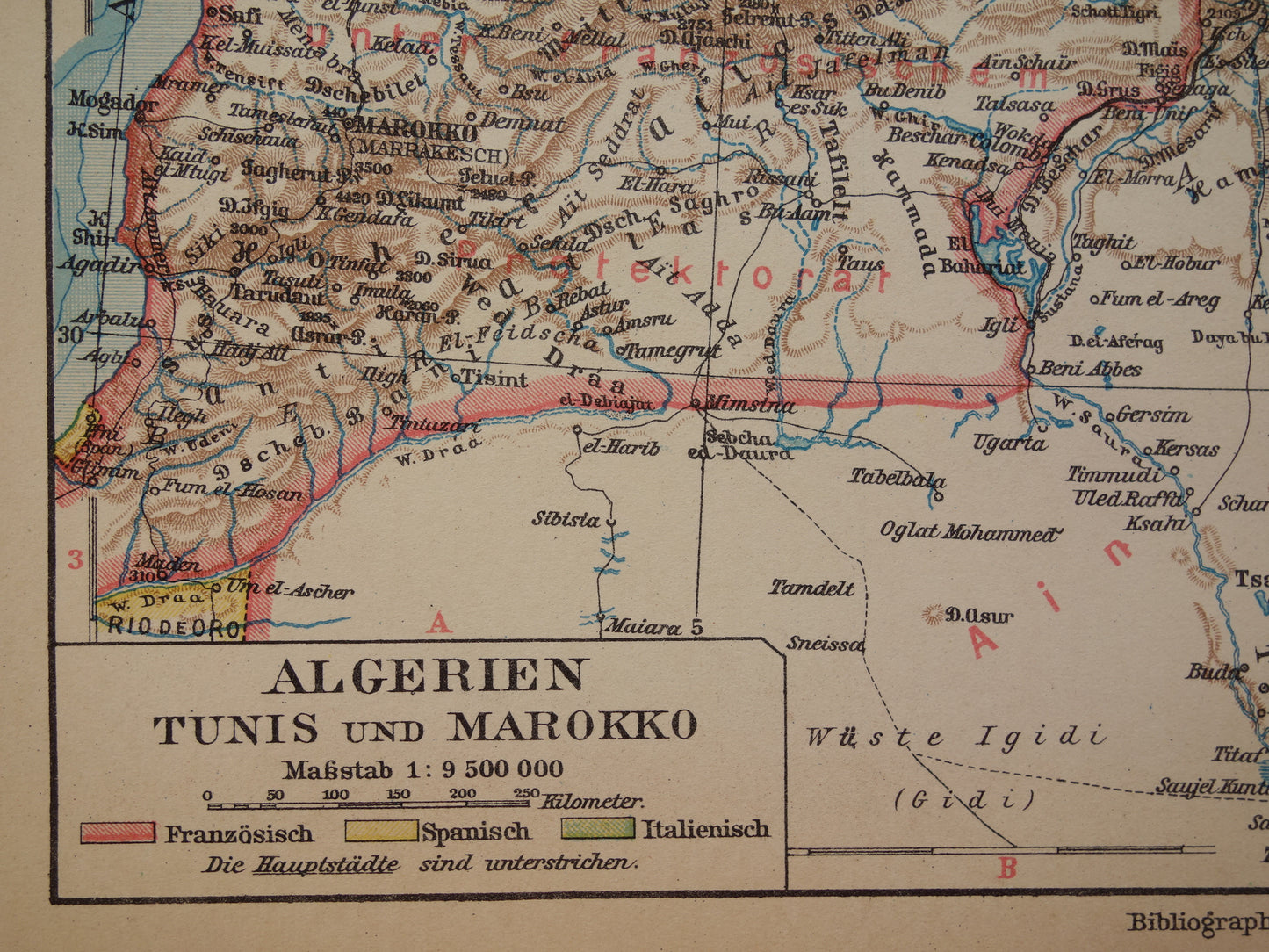 Oude kaart Marokko Algerije Tunesië uit 1931 kleine vintage landkaart