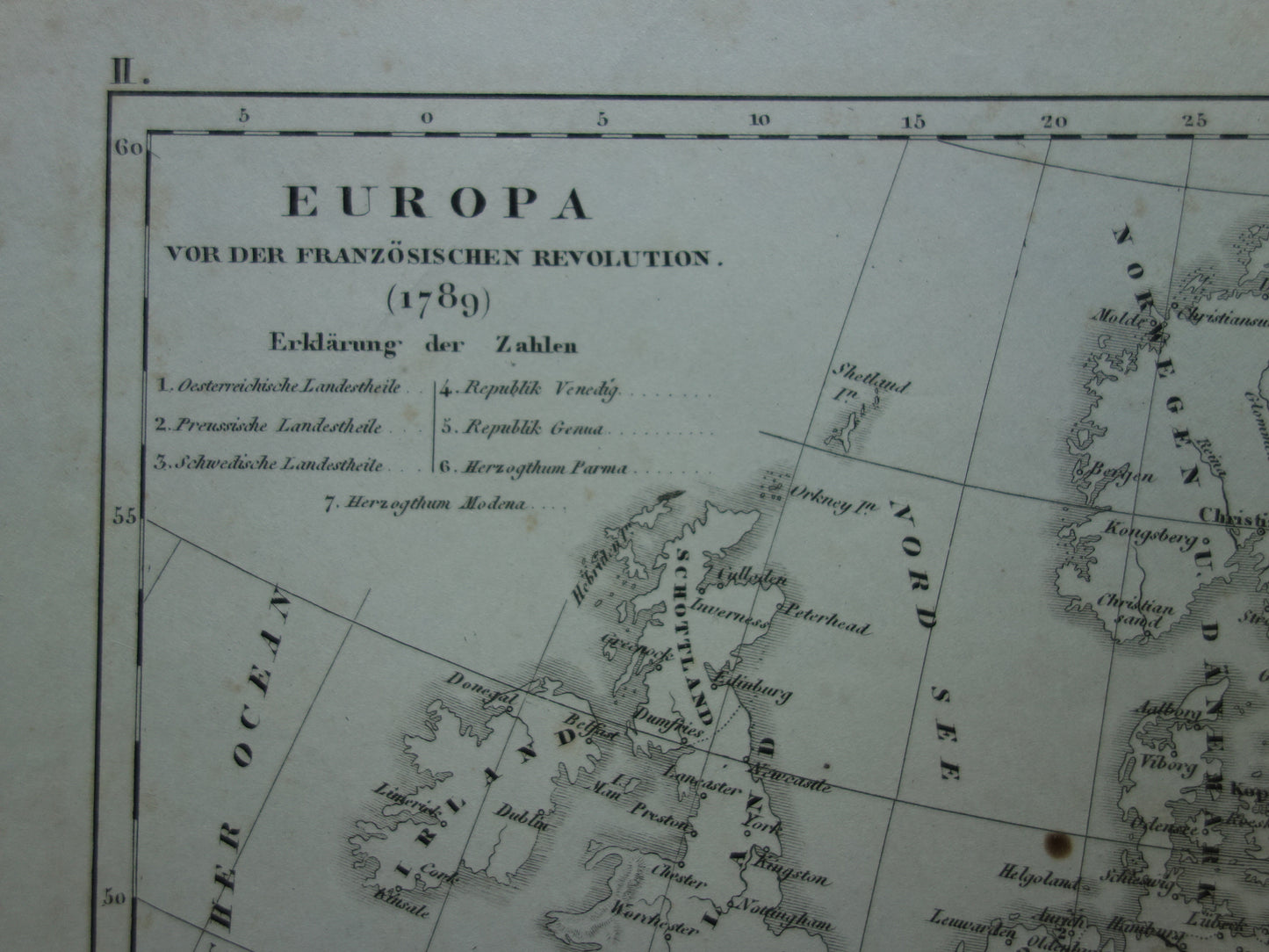 Old map of Europe in 1789 at the start of the French Revolution Original antique map black and white history map