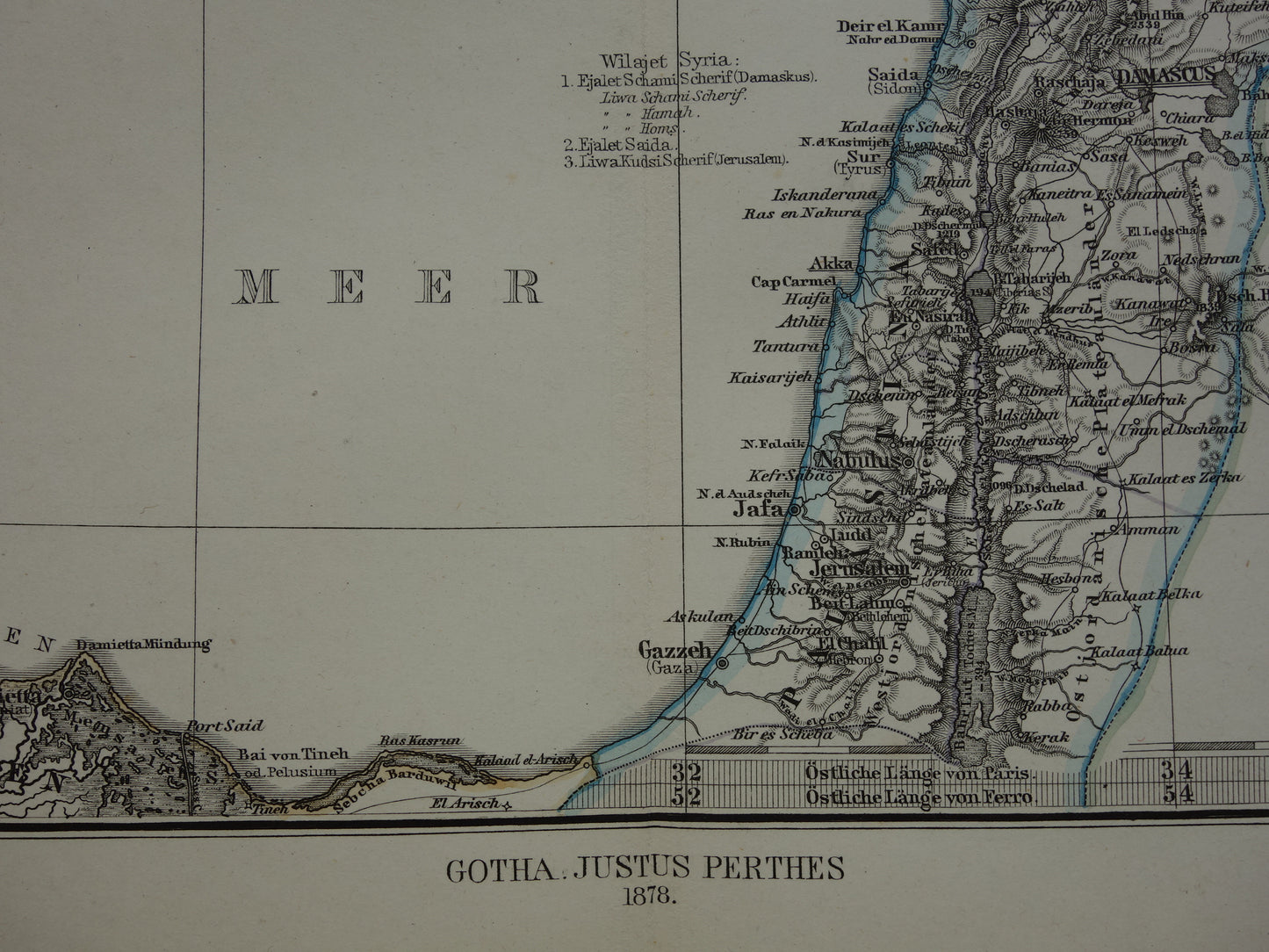 Alte Karte der Türkei, Zypern, Syrien, Palästina, Libanon, 1878, originale antike deutsche Karte