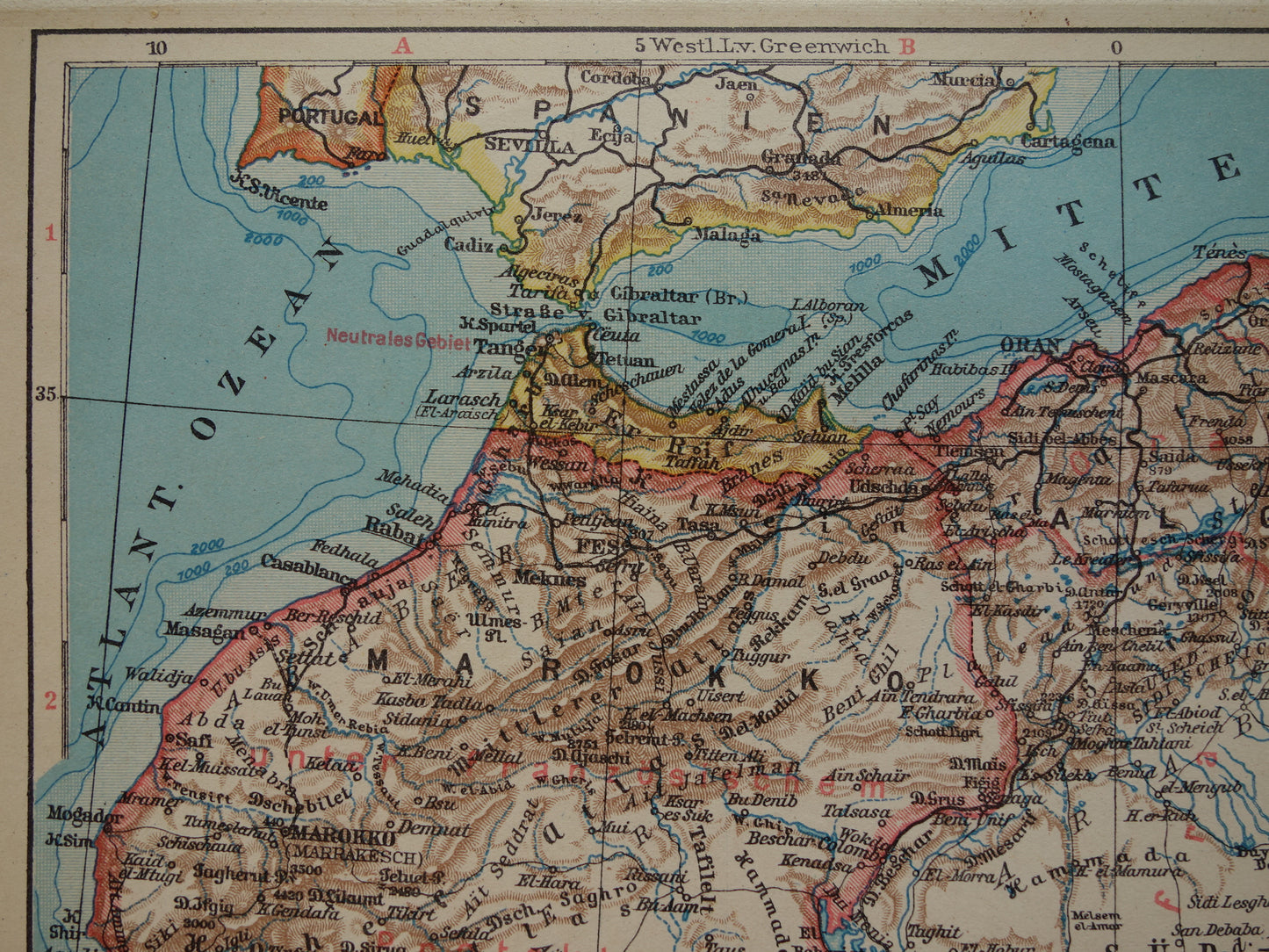 Oude kaart Marokko Algerije Tunesië uit 1931 kleine vintage landkaart