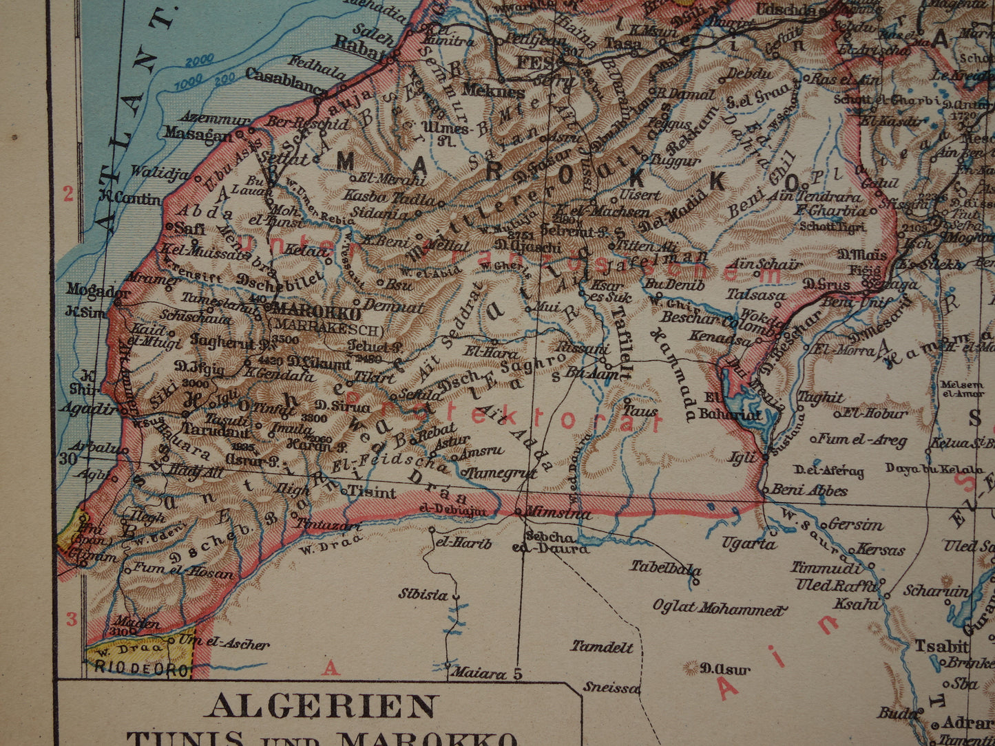 Oude kaart Marokko Algerije Tunesië uit 1931 kleine vintage landkaart