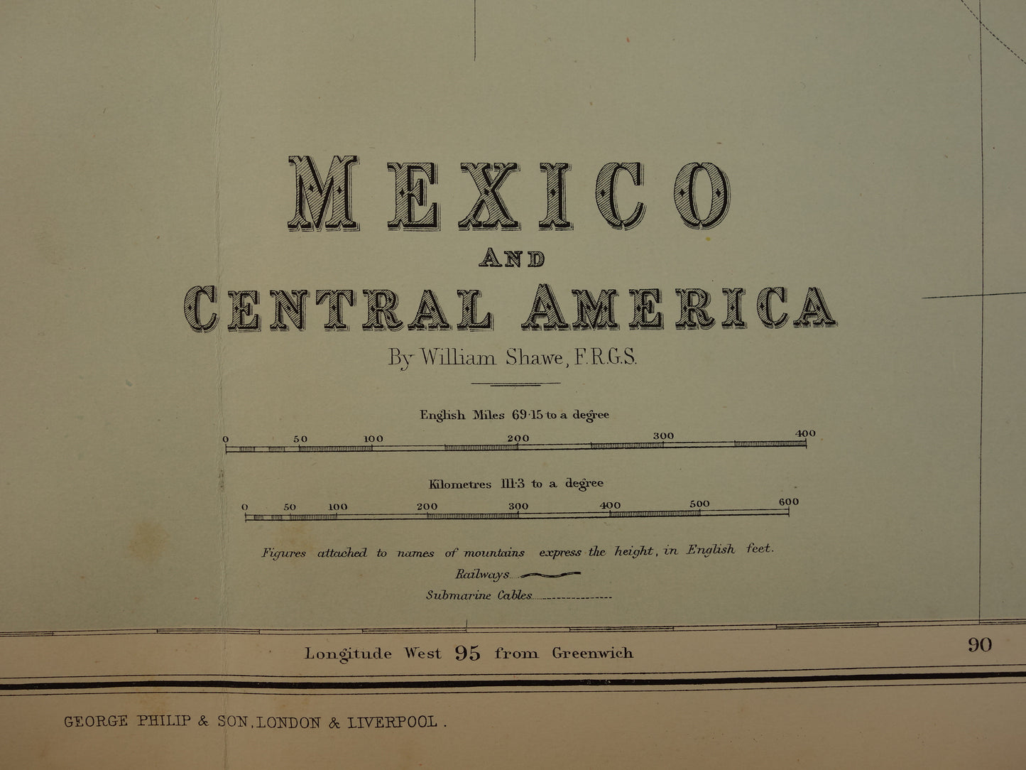 Large old map of Mexico 1890 original antique English map Panama Central America maps