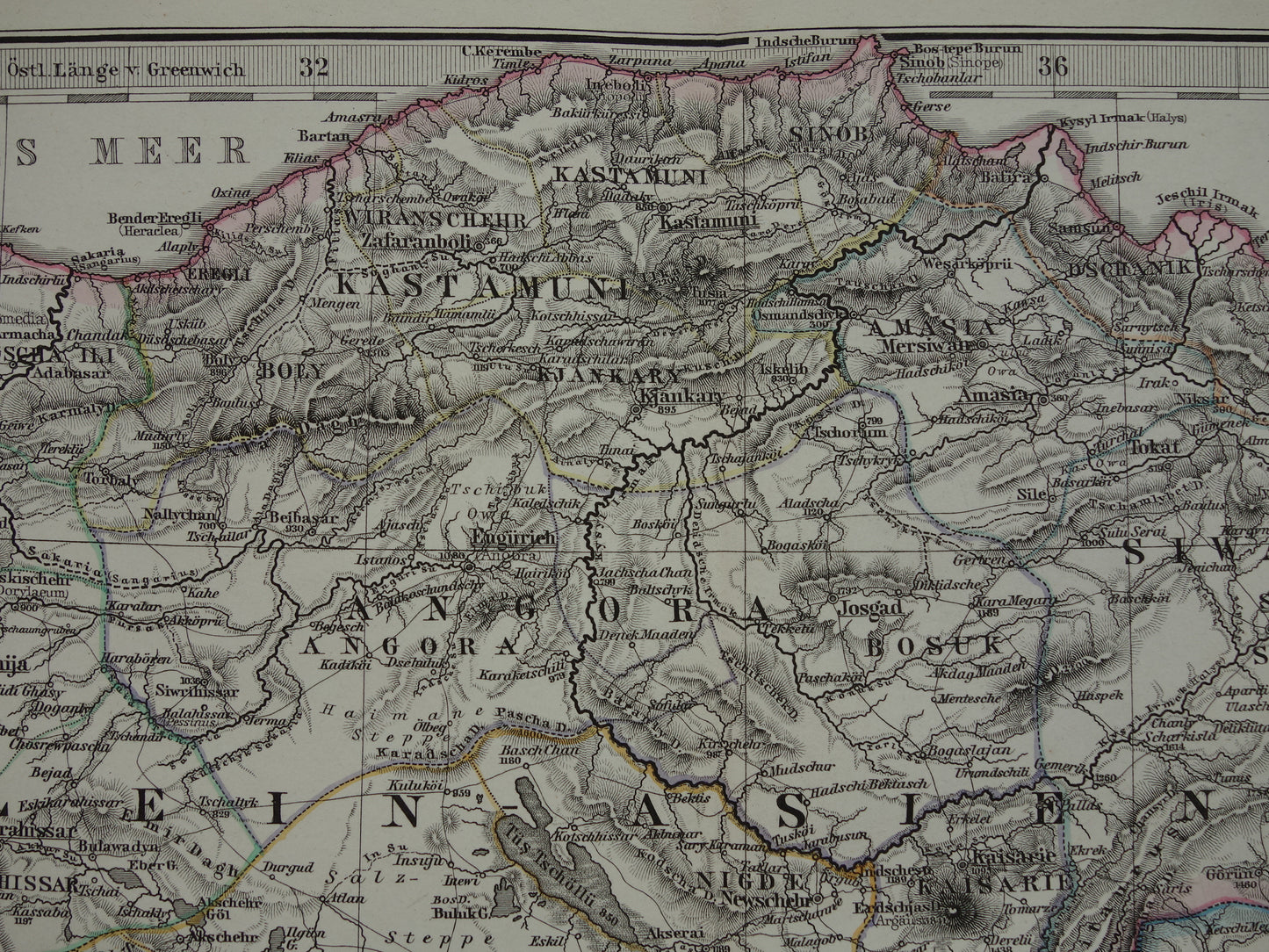 Alte Karte der Türkei, Zypern, Syrien, Palästina, Libanon, 1878, originale antike deutsche Karte