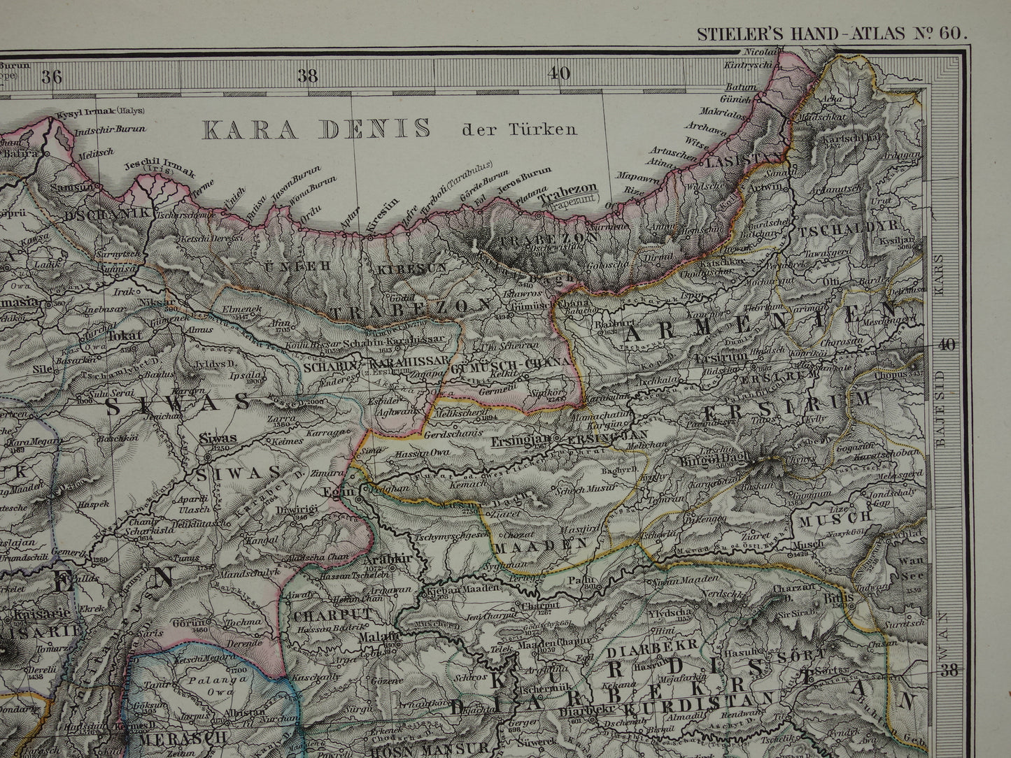 Alte Karte der Türkei, Zypern, Syrien, Palästina, Libanon, 1878, originale antike deutsche Karte