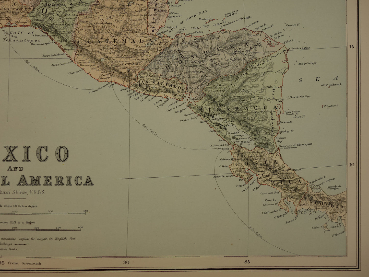 Large old map of Mexico 1890 original antique English map Panama Central America maps