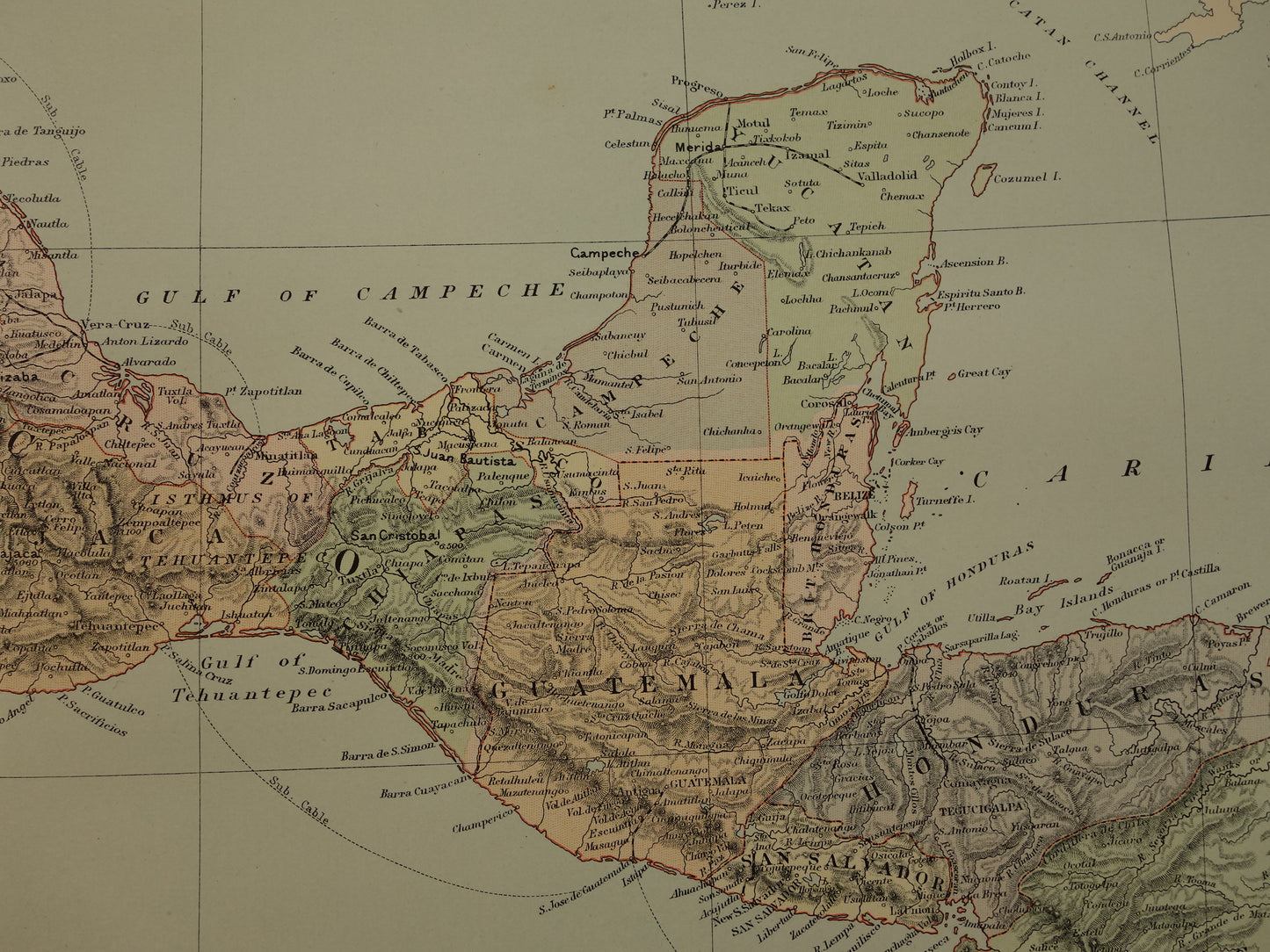 Large old map of Mexico 1890 original antique English map Panama Central America maps