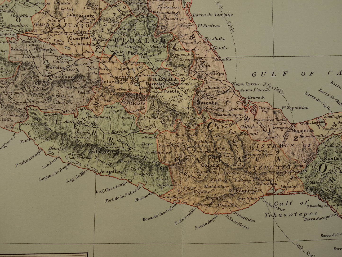 Large old map of Mexico 1890 original antique English map Panama Central America maps