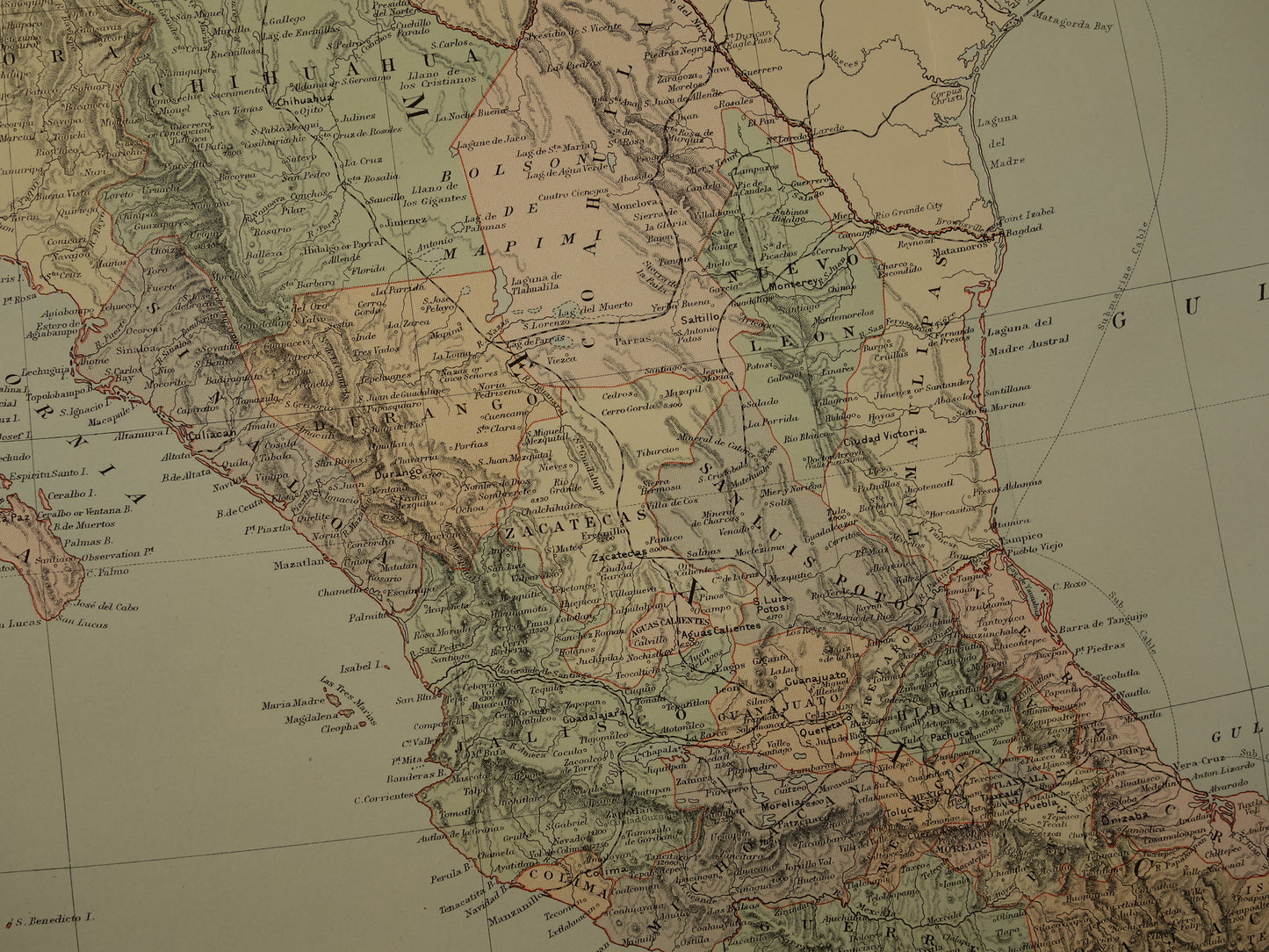 Large old map of Mexico 1890 original antique English map Panama Central America maps