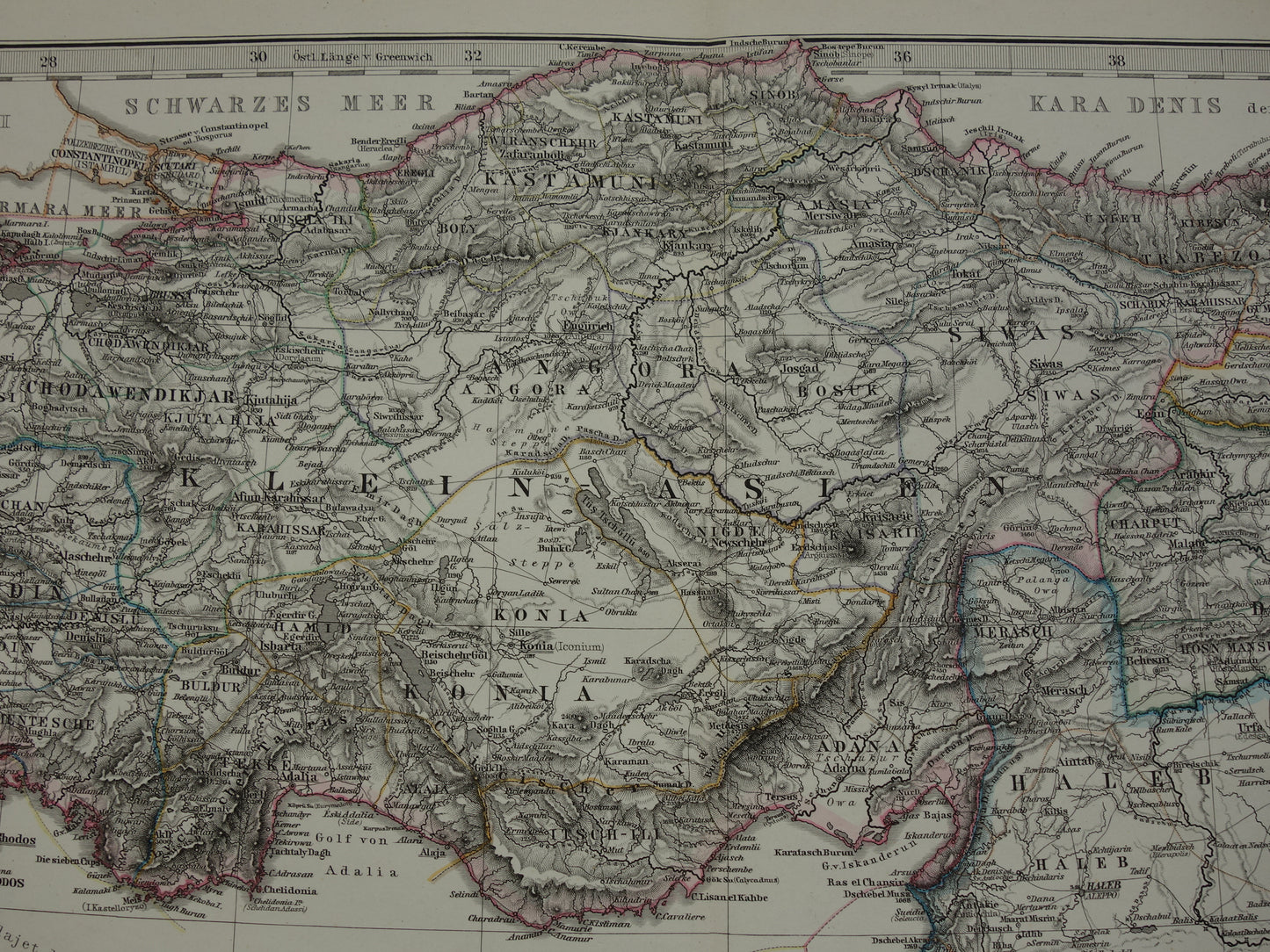 Alte Karte der Türkei, Zypern, Syrien, Palästina, Libanon, 1878, originale antike deutsche Karte