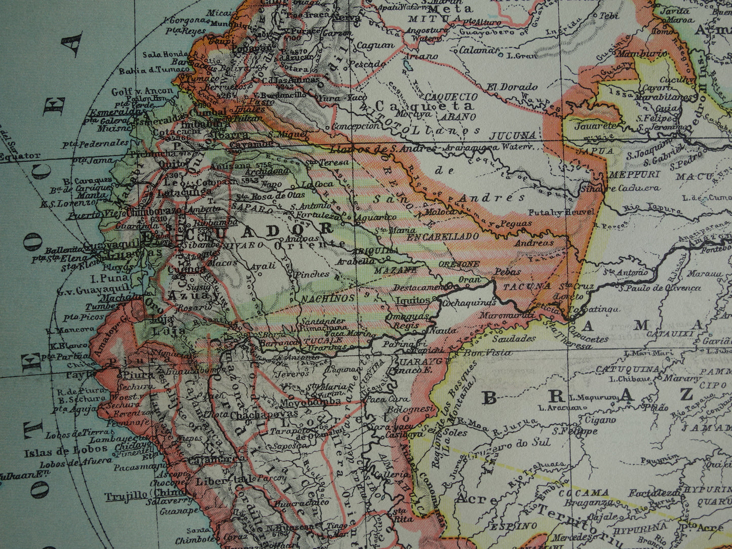 Old map Venezuela Colombia Ecuador Peru and Bolivia historical country map Galapagos vintage Dutch maps
