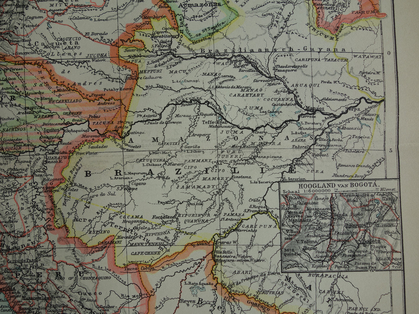 Old map Venezuela Colombia Ecuador Peru and Bolivia historical country map Galapagos vintage Dutch maps