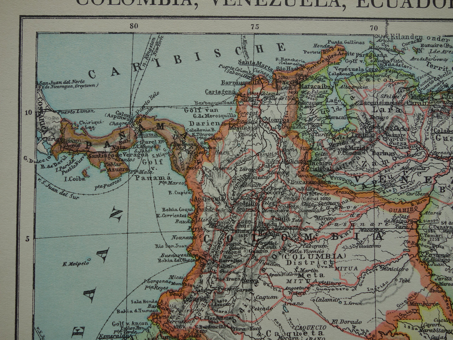 Old map Venezuela Colombia Ecuador Peru and Bolivia historical country map Galapagos vintage Dutch maps