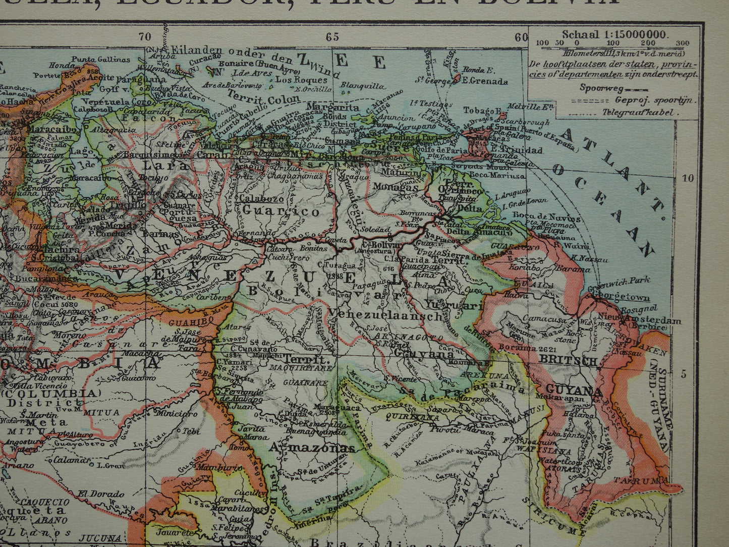 Old map Venezuela Colombia Ecuador Peru and Bolivia historical country map Galapagos vintage Dutch maps