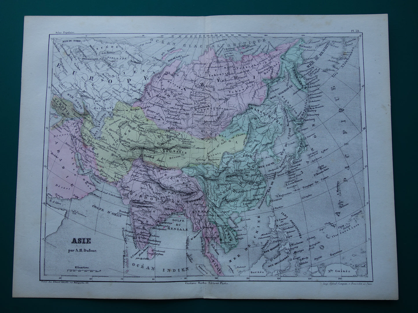 ASIA old map of Asia from 1858 set of 2 original antique French maps China India Indonesia vintage maps