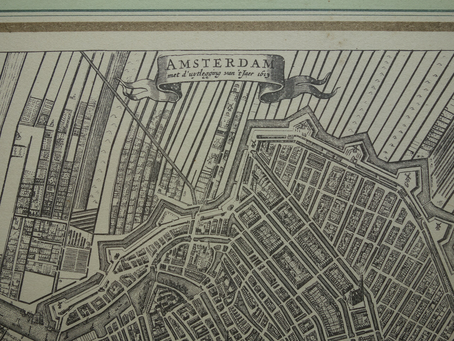AMSTERDAM oude kaart van Amsterdam in 17e eeuw NADRUK 'Amsterdam met d'uytlegging van't Jaer 1613' Dapper Van Meurs plattegrond