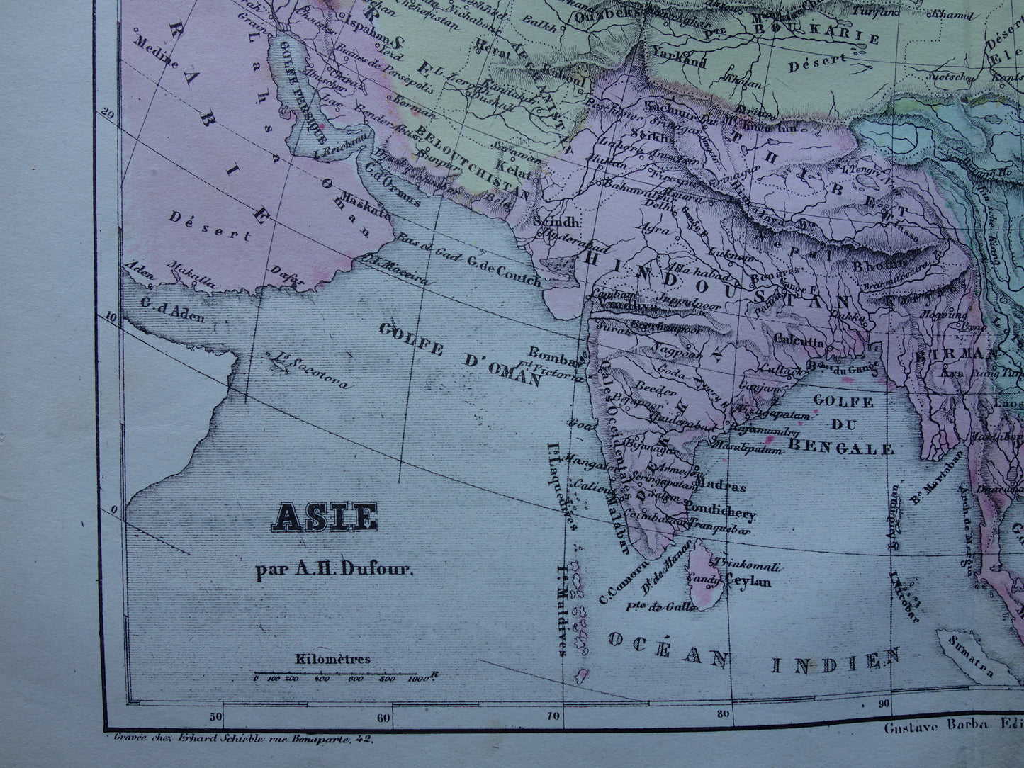 ASIA old map of Asia from 1858 set of 2 original antique French maps China India Indonesia vintage maps