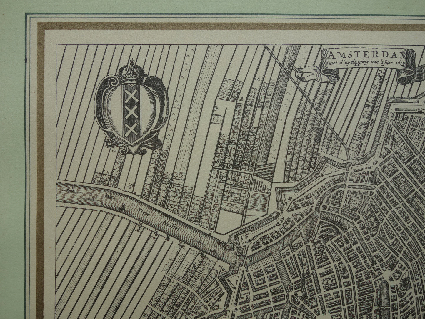 AMSTERDAM oude kaart van Amsterdam in 17e eeuw NADRUK 'Amsterdam met d'uytlegging van't Jaer 1613' Dapper Van Meurs plattegrond