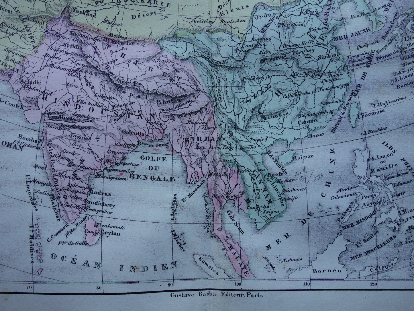 ASIA old map of Asia from 1858 set of 2 original antique French maps China India Indonesia vintage maps