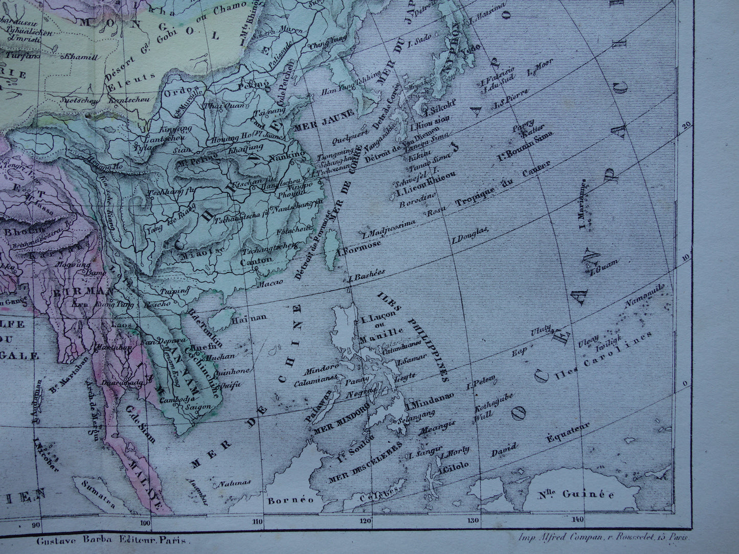 ASIA old map of Asia from 1858 set of 2 original antique French maps China India Indonesia vintage maps