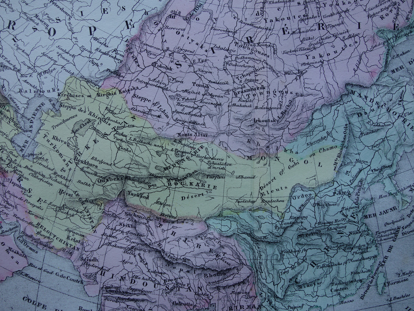 ASIA old map of Asia from 1858 set of 2 original antique French maps China India Indonesia vintage maps