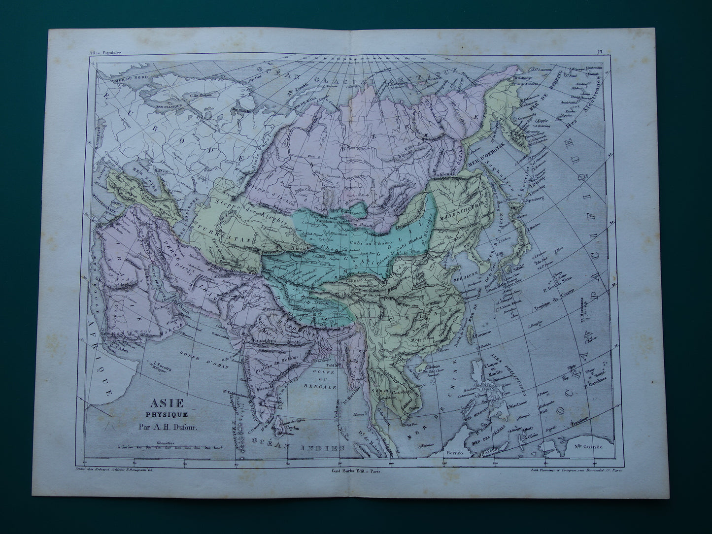 ASIA old map of Asia from 1858 set of 2 original antique French maps China India Indonesia vintage maps