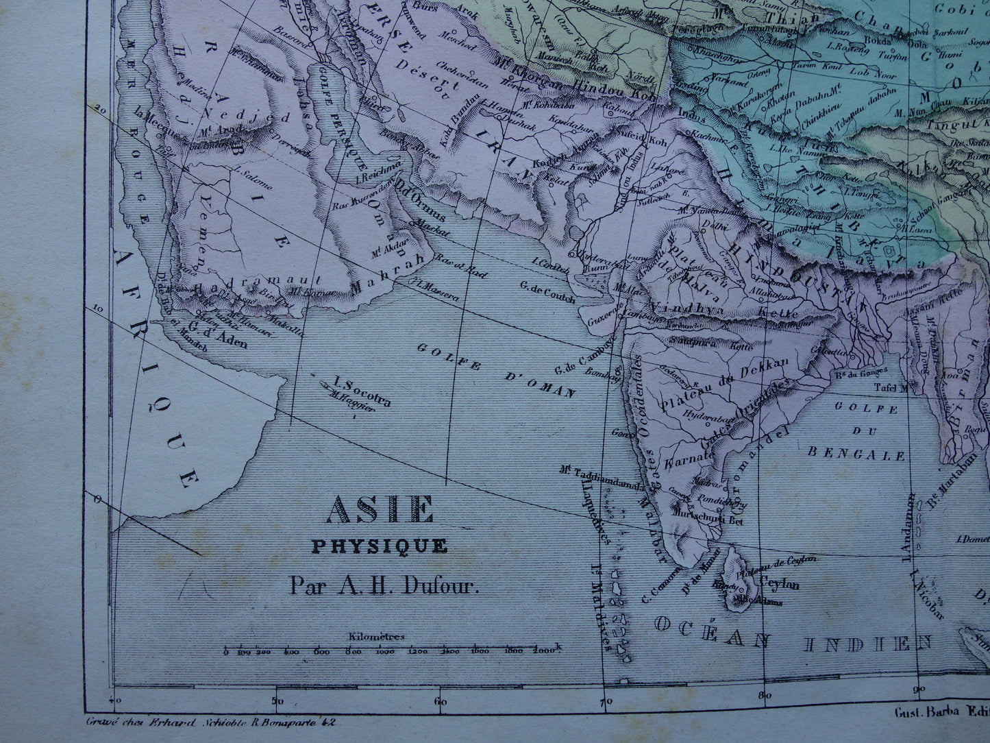 ASIA old map of Asia from 1858 set of 2 original antique French maps China India Indonesia vintage maps