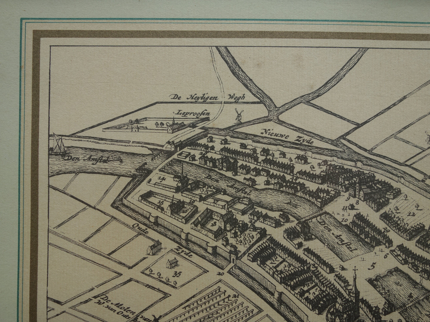 AMSTERDAM oude kaart van Amsterdam omstreeks het jaar 1300 NADRUK vintage plattegrond