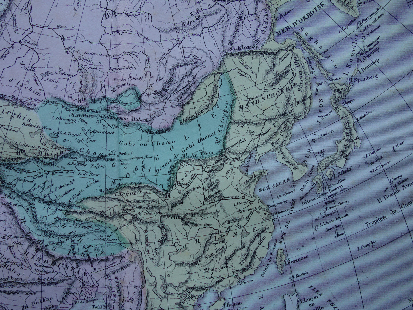 ASIA old map of Asia from 1858 set of 2 original antique French maps China India Indonesia vintage maps