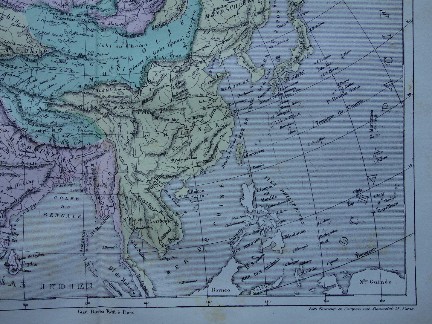 ASIA old map of Asia from 1858 set of 2 original antique French maps China India Indonesia vintage maps