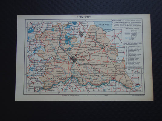 UTRECHT Oude landkaart van de provincie Utrecht uit 1938 kleine originele vintage historische kaart