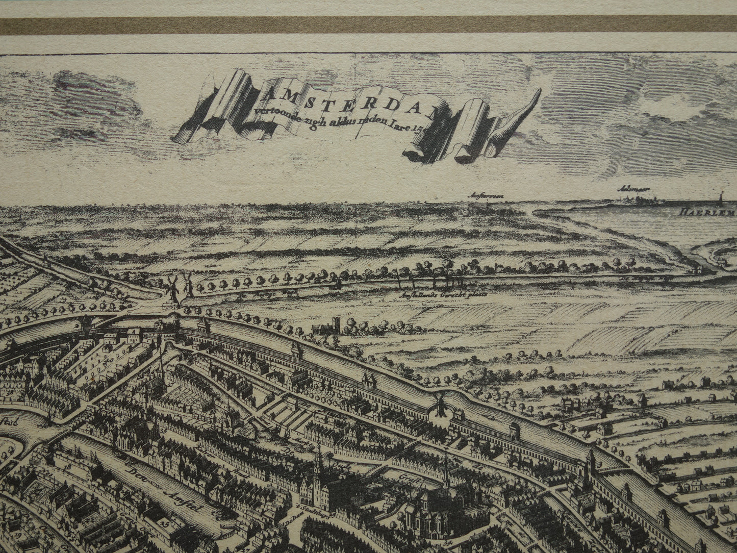 AMSTERDAM oude kaart van Amsterdam in 1500 NADRUK Commelin 'Amsterdam vertoonde zigh aldus inden Iare 1500' plattegrond