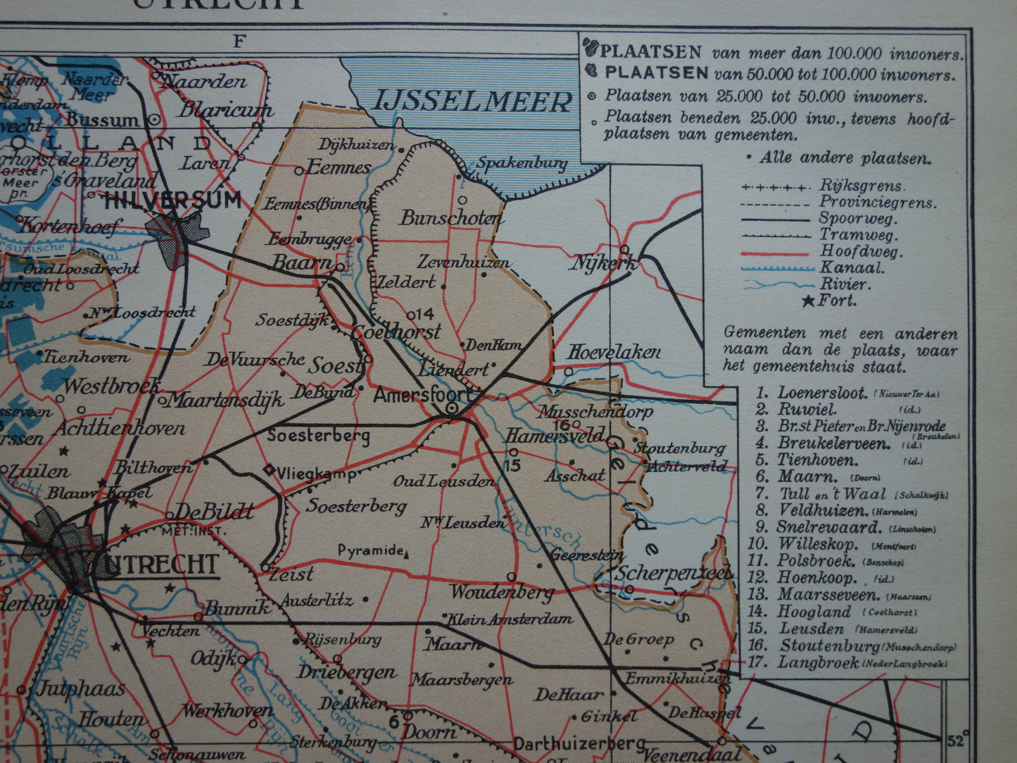UTRECHT Old map of the province of Utrecht from 1938 small original vintage historical map