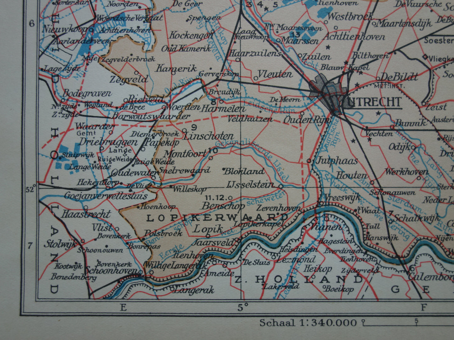 UTRECHT Old map of the province of Utrecht from 1938 small original vintage historical map