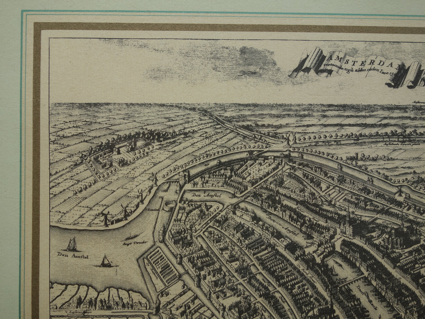 AMSTERDAM oude kaart van Amsterdam in 1500 NADRUK Commelin 'Amsterdam vertoonde zigh aldus inden Iare 1500' plattegrond