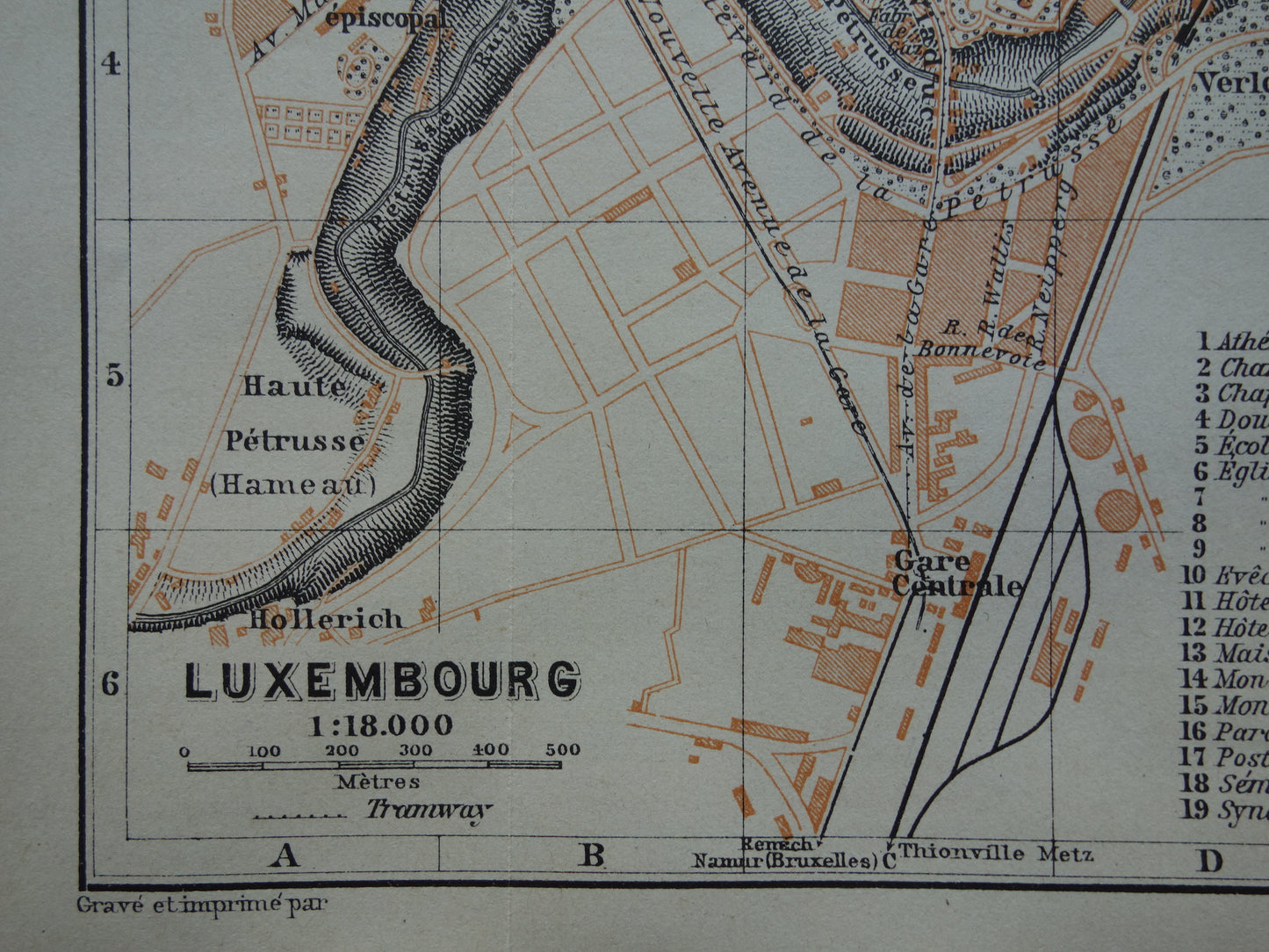 LUXEMBOURG old map of Luxembourg City from 1904 small original antique plan map