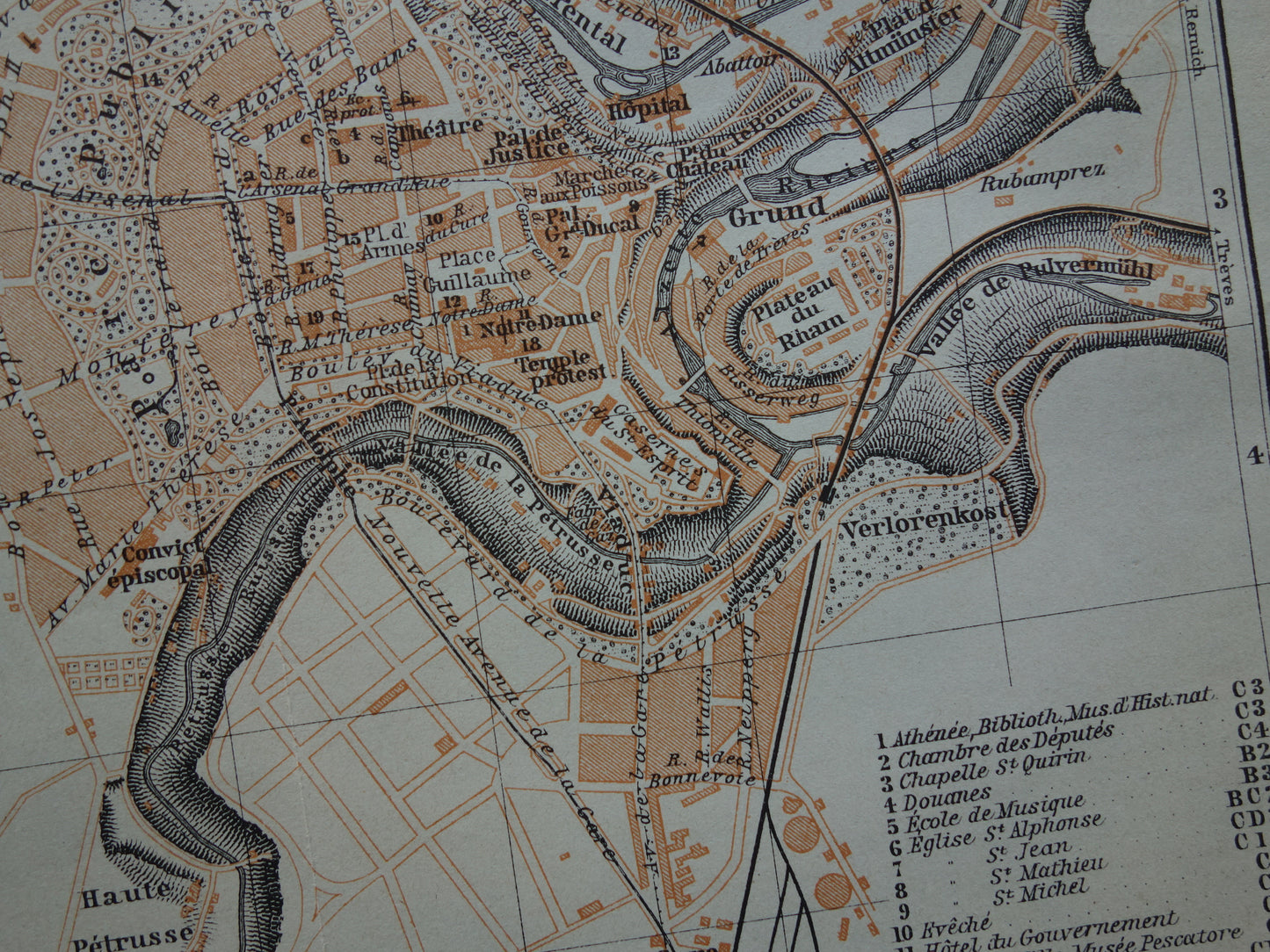 LUXEMBOURG old map of Luxembourg City from 1904 small original antique plan map