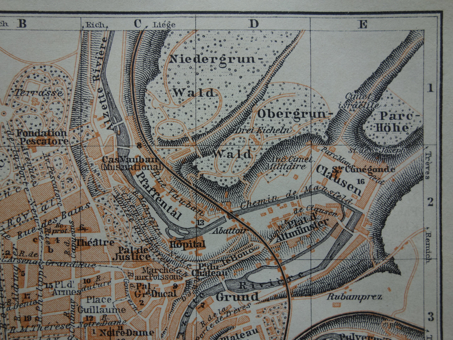 LUXEMBOURG old map of Luxembourg City from 1904 small original antique plan map